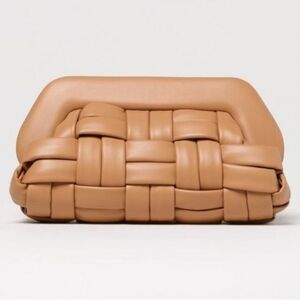 Woven Leather Clutch in Tan